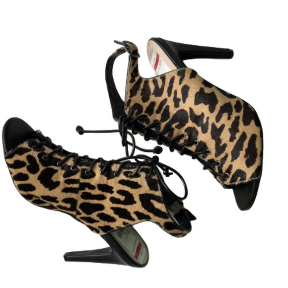 Bar III Adalia Leopard Sling back Lace Up Heels - Picture 4 of 10